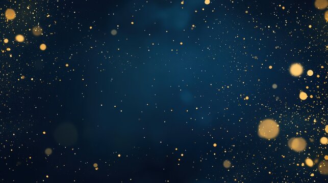 A dark blue background sprinkled with golden particles, creating a festive and elegant atmosphere.