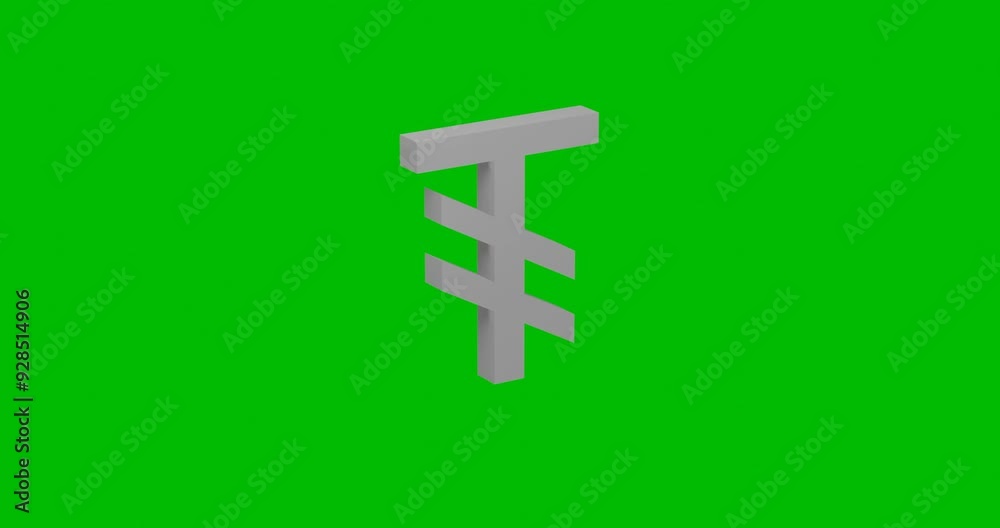 Poster animation of rotation of a white tugrik symbol with shadow. simple and complex rotation. seamless lo