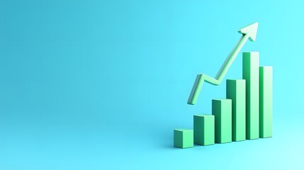 A green bar graph with an upward arrow on a teal background, representing growth, success, and positive trends in business or finance.