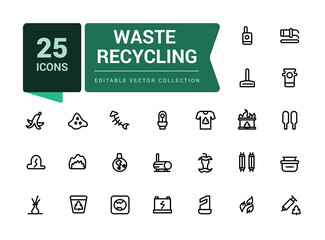 Waste recycling outline icons related to waste sorting, recycling. Pixel perfect, minimalistic web and UI icon. Outline icon collections.