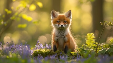 Fototapeta premium A Curious Fox Kit in the Springtime Forest