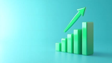 Business growth chart with arrow going upward on green background, depicting success and financial progress.