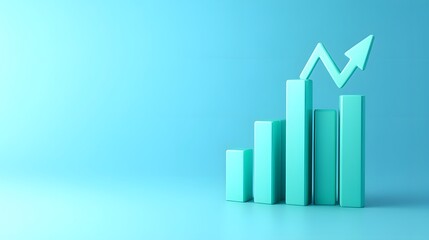 Business growth concept with blue bar chart showing increasing upward trend against a gradient background.