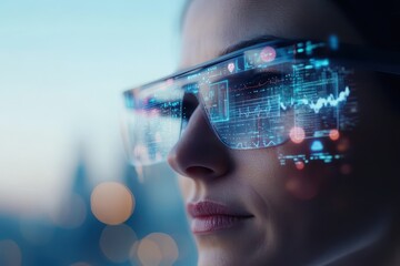 Futuristic Lifestyle Enhancements: Smart Glasses Display Health Insights in Urban Setting