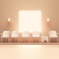 Obraz premium Modern White Chairs with Wooden Legs on a Wood Floor, Accented by Beige Walls, Exemplifying Minimalist Design and Contemporary Aesthetics.