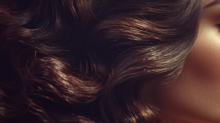 Naklejka premium Close-up of a woman's long, dark, and wavy hair.