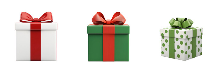 A Christmas present wrapped gift 3D illustration with a bow isolated on white and transparent background