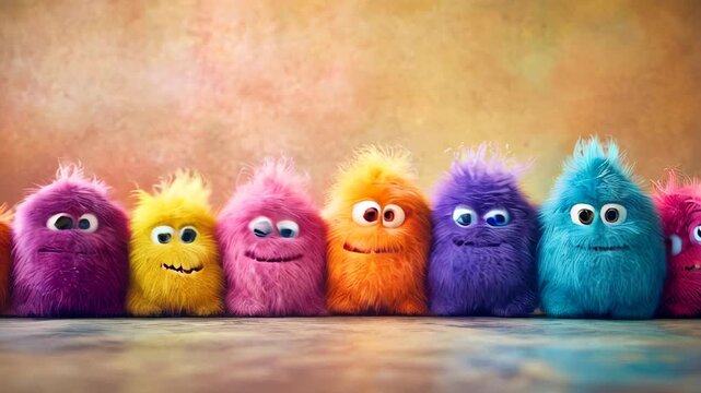 Cute little colorful fluffy monsters