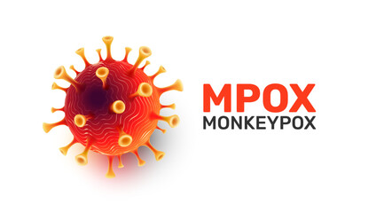 Monkeypox virus disease infection medical. MPox virus outbreak pandemic background with typography and copy space, vector illustration