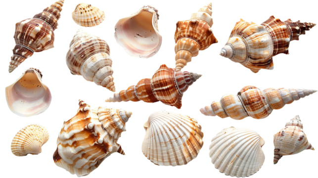 Seashells isolated on transparent background, PNG