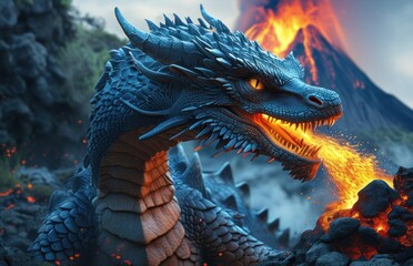 Close-up of a fire-breathing dragon.