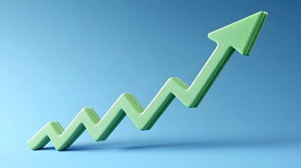 Green arrow symbolizing growth, progress, and success, against a blue background. Ideal for business, finance, and achievement concepts.