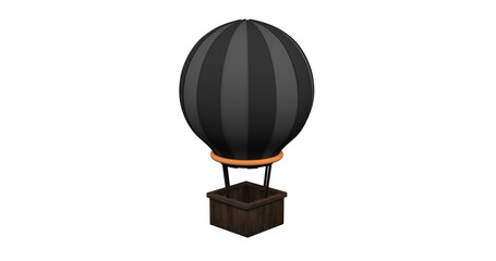 Black grey stripes Hot air balloon , colorful aerostat on transparent background. 3d Render illustration