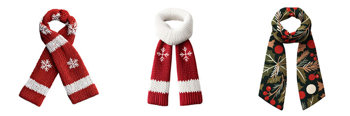 A festive scarf winter accessory 3D illustration with Christmas pattern isolated on white and transparent background