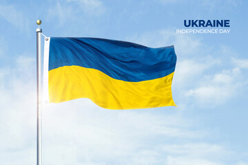 Ukraine national flag fluttering. The flag blowing in beautiful soft sky. Ukraine national flag for independence day.