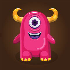 Happy Cute Pink Monster Character