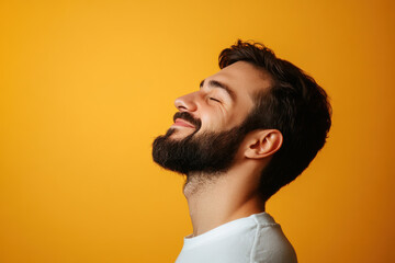 Obraz premium A close up of a man's face with his eyes closed