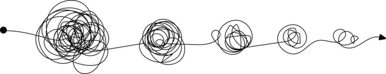 Tangled scribble clew. Outline style. Scrawl symbol.