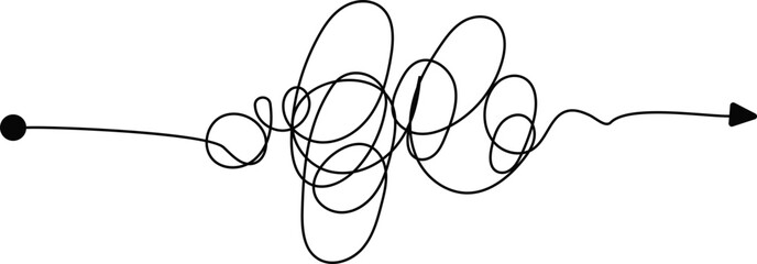 Tangled scribble clew. Line style.