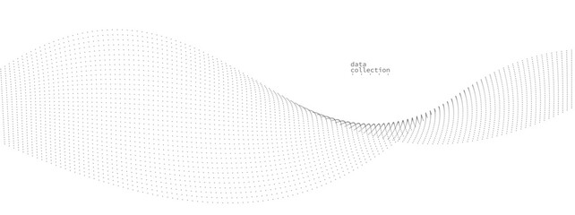 Grey airy particles flow vector design, abstract background with wave of flowing dots array, digital futuristic illustration, nano technology theme.