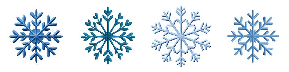 A snowflake winter element 3D illustration frosty blue tones isolated on white and transparent background