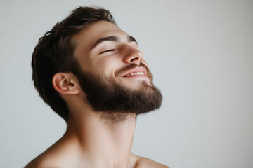 Obraz premium A close up of a man's face with his eyes closed