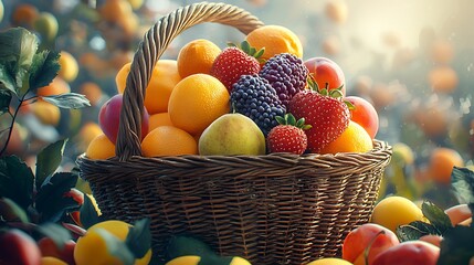 Fresh Fruit Basket in Garden.