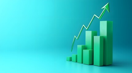 Green bar graph showing an upward trend against a teal background, symbolizing growth, success, and progress in business or finance.
