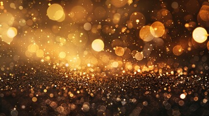Elegant abstract gold bokeh lights on a black background with glowing circles and sparkles – ideal for luxury celebrations, festive occasions, and creative backgrounds