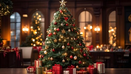 A classic Christmas tree adorned with a variety of decorations. Christmas Tree with Decorations