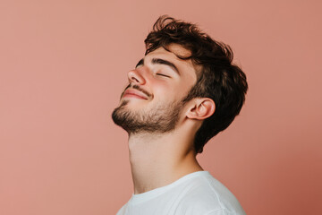 Obraz premium A close up of a man's face with his eyes closed
