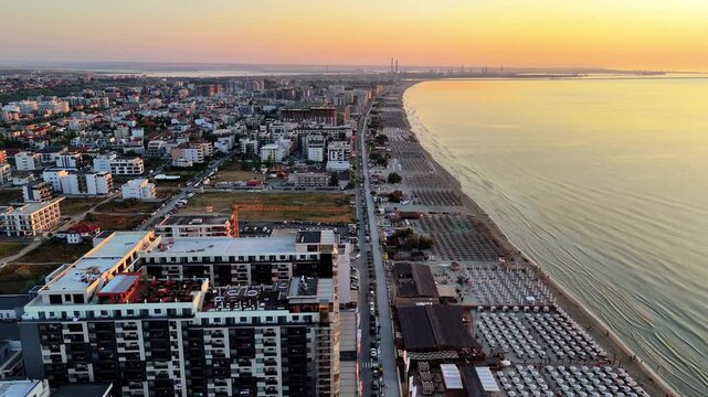 Aerial view of Mamaia Sat and Navodari Port in the distance