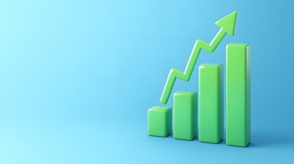 Green bar graph with upward arrow on a blue background symbolizing growth, success, or financial improvement.