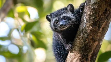 Close-up of a Civet Cat Climbing a Tree