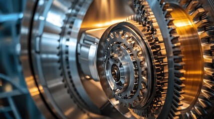 A close-up of the internal gears of a wind turbine, showcasing the intricate mechanical workings.