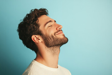 Fototapeta premium A close up of a man's face with his eyes closed