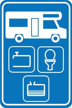 Sign service area, camper area, Sign service area, camper place sanitary facilities. camper charging point