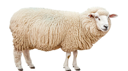 Obraz premium White fluffy sheep isolated on transparent background, PNG
