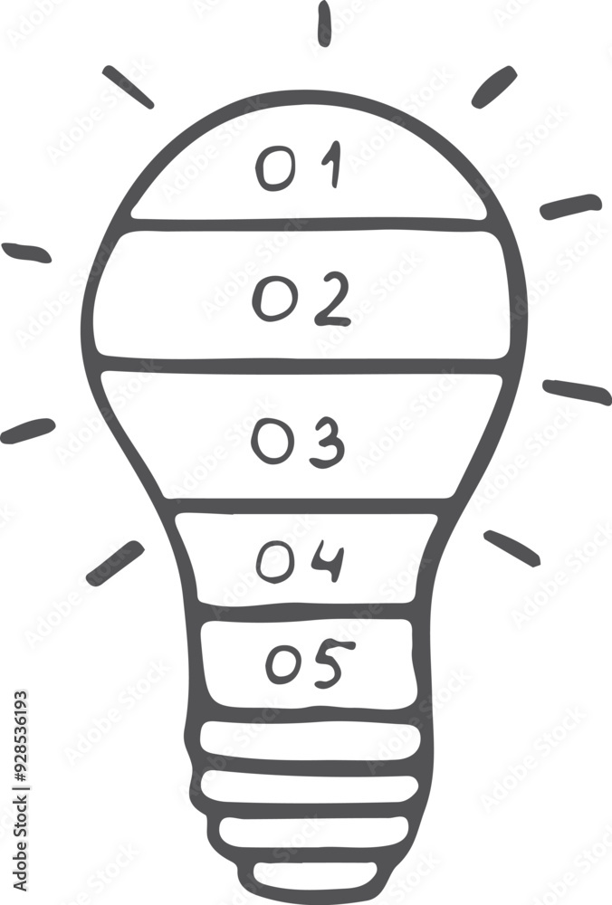 Sticker Idea infographic element doodle. Step diagram in lightbulb shape