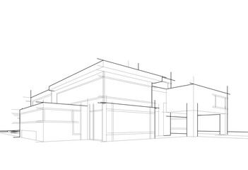 House concept sketch architectural drawing 3d illustration