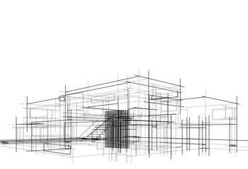 House concept sketch architectural drawing 3d illustration