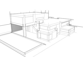House concept sketch architectural drawing 3d illustration