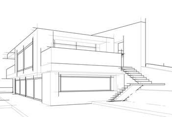 House concept sketch architectural drawing 3d illustration