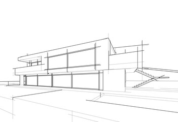 House concept sketch architectural drawing 3d illustration