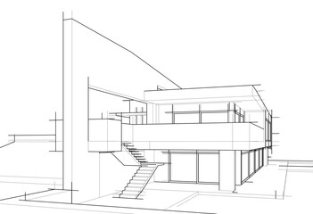 House concept sketch architectural drawing 3d illustration