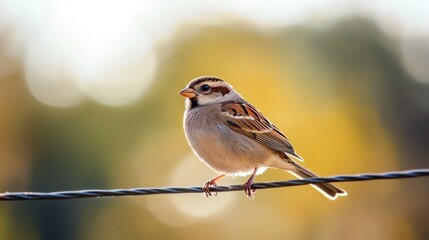 Sparrow on a Wire in a Golden Haze
