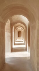 Fototapeta premium Repeated archways create a captivating perspective in a softly illuminated, tranquil corridor