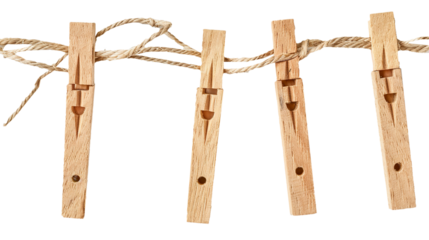 wood pegs on string isolated on transparent background, PNG