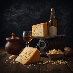 Naklejka premium Discover the craft of artisanal cheese with a refined cheese presentation featuring a variety of rich and creamy selections for any gathering
