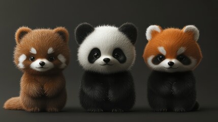 Fototapeta premium Cute Panda and Red Pandas